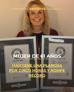 Mujer de 61 años mantiene una plancha por cinco horas y rompe récord