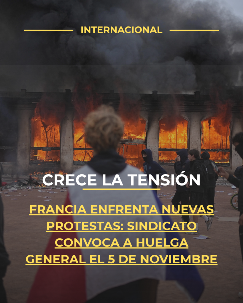 Francia enfrenta nuevas protestas: sindicato convoca a huelga general el 5 de noviembre