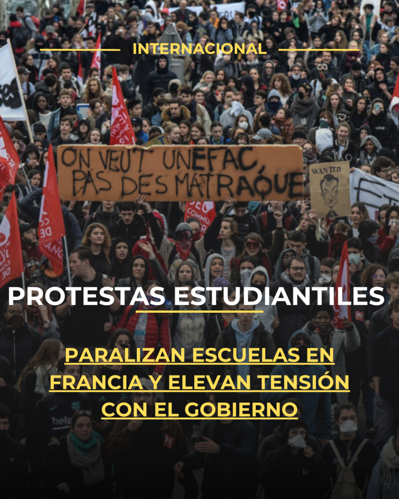 Protestas estudiantiles paralizan escuelas en Francia y elevan tensión con el Gobierno